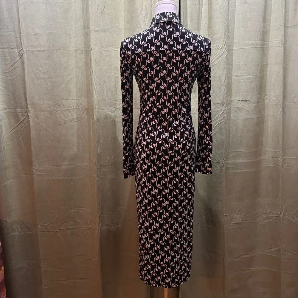 Tory Burch Black and White Long Sleeve Ilk polo midi Dress, XS
